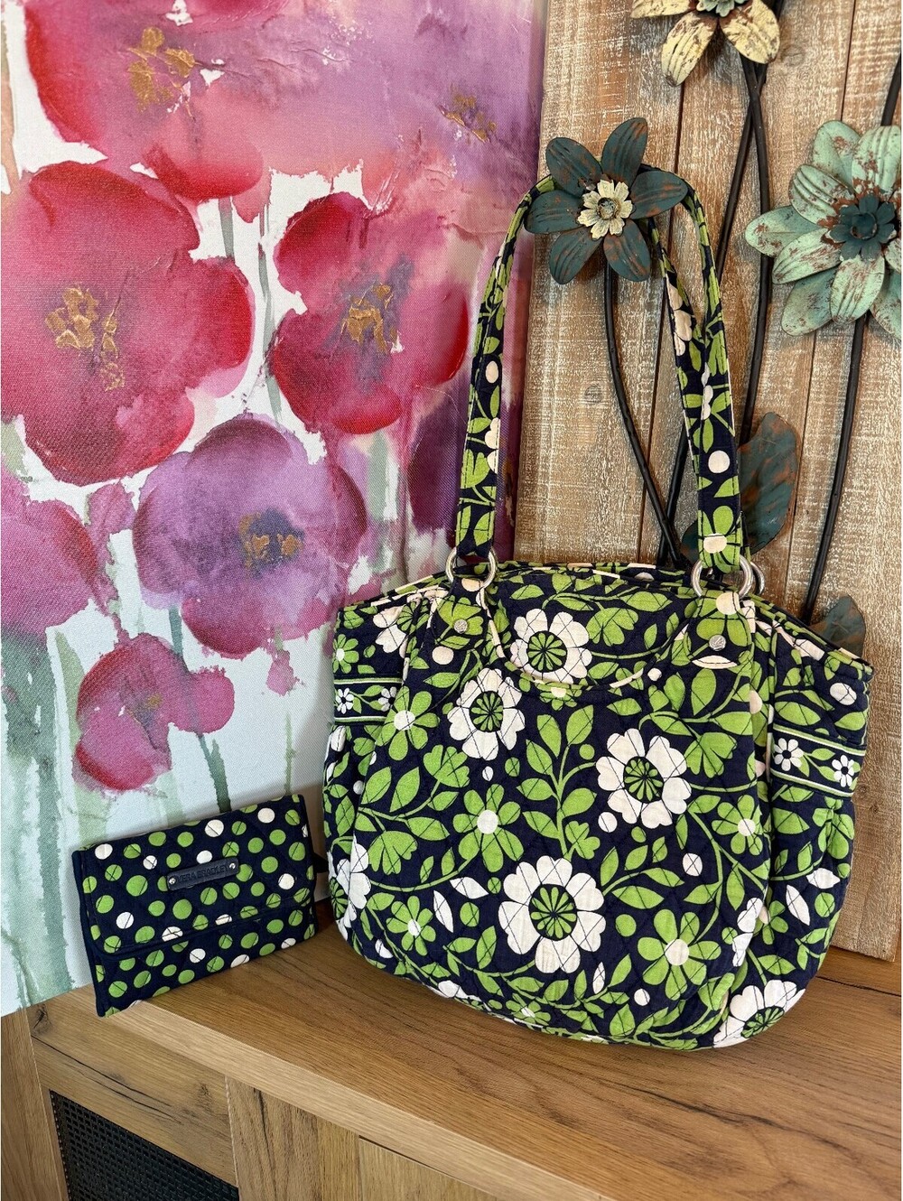 Vera Bradley Floral Quilted Shoulder Bag w/ Matching Wallet
